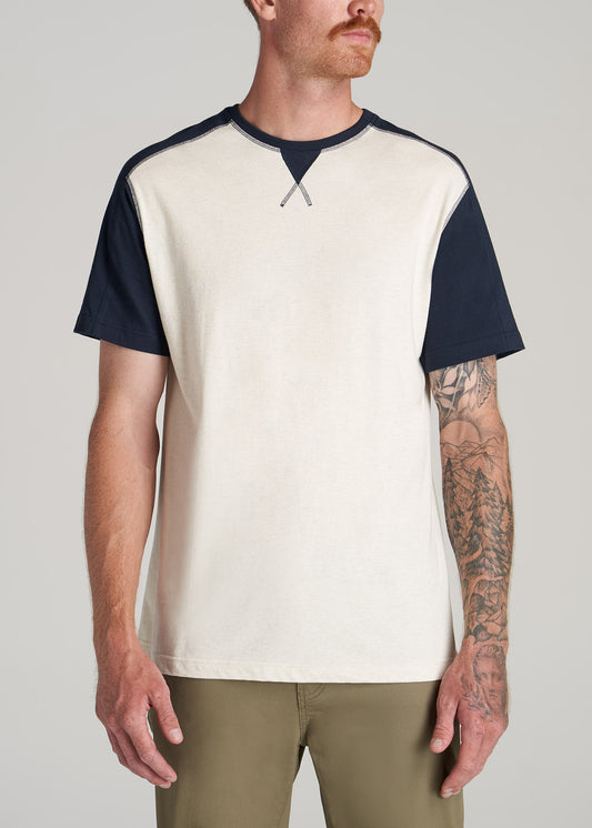    American-Tall-Men-Color-Block-RaglanTee-Egret-Heather-Navy-front