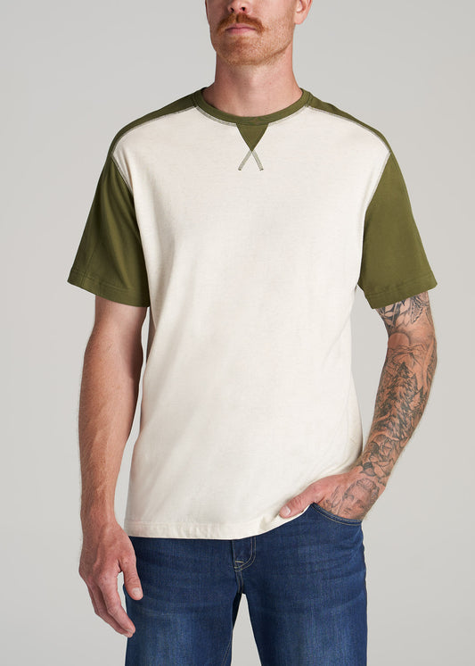    American-Tall-Men-Color-Block-RaglanTee-Egret-Heather-Olive-front