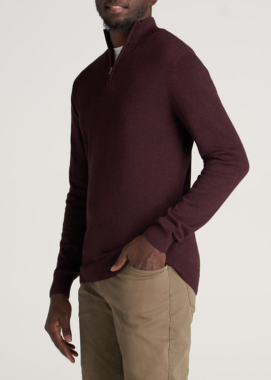     American-Tall-Men-Mens-EveryDay-QuarterZip-Sweater-BurgundyMix-side