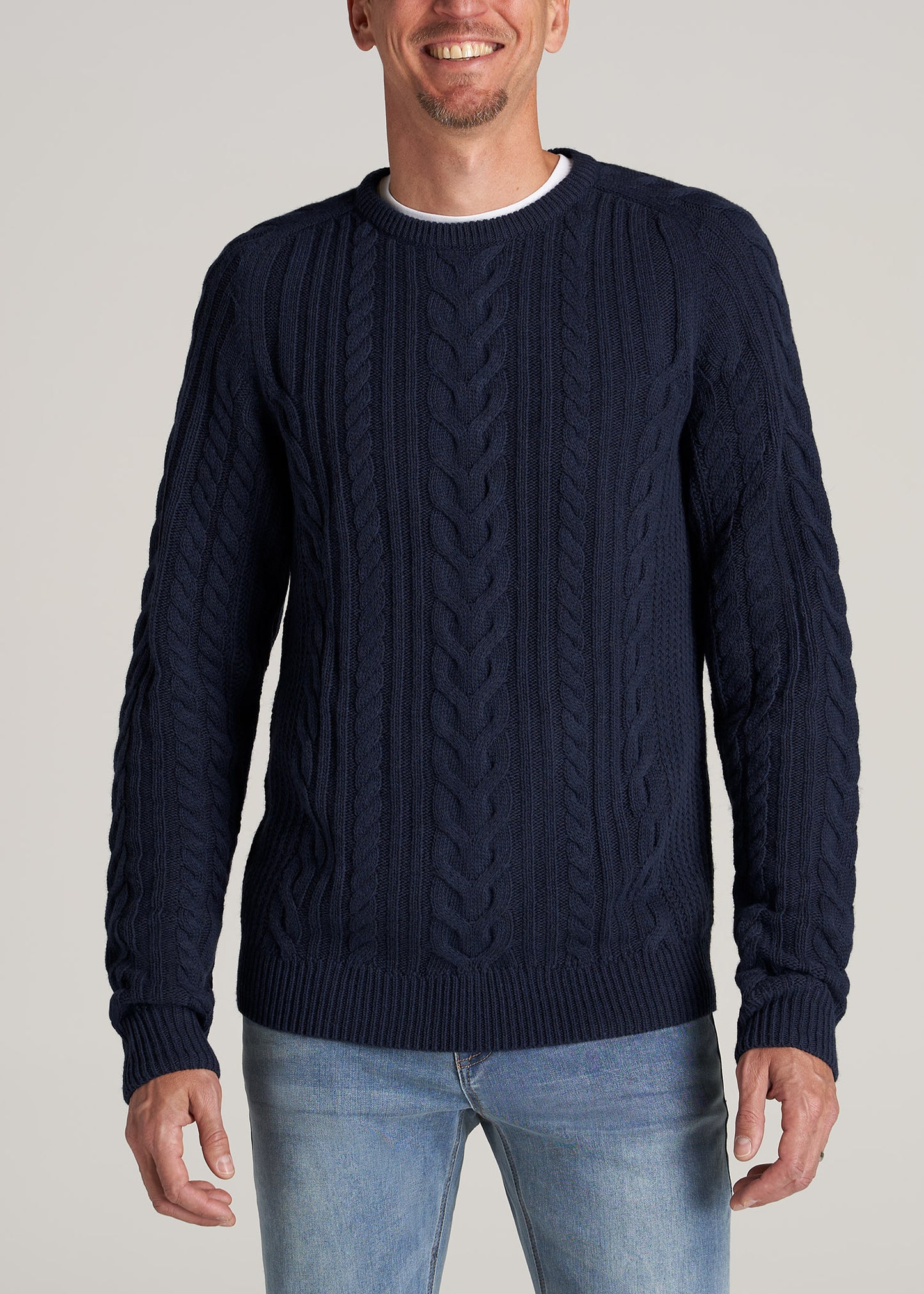 Heavy Cable Knit Tall Men's Sweater in Navy