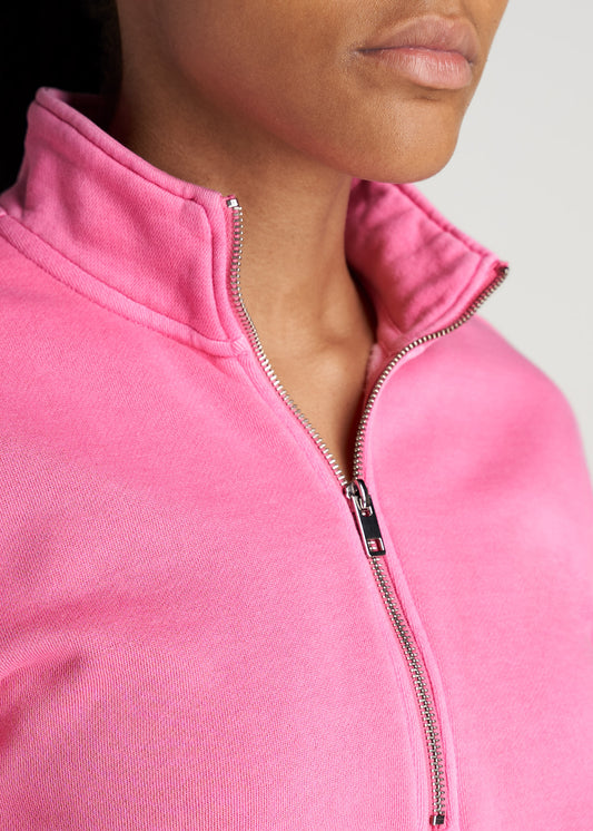 American-Tall-Women-80-20-HalfZip-GD-Sweatshirt-BubblegumPink-detail