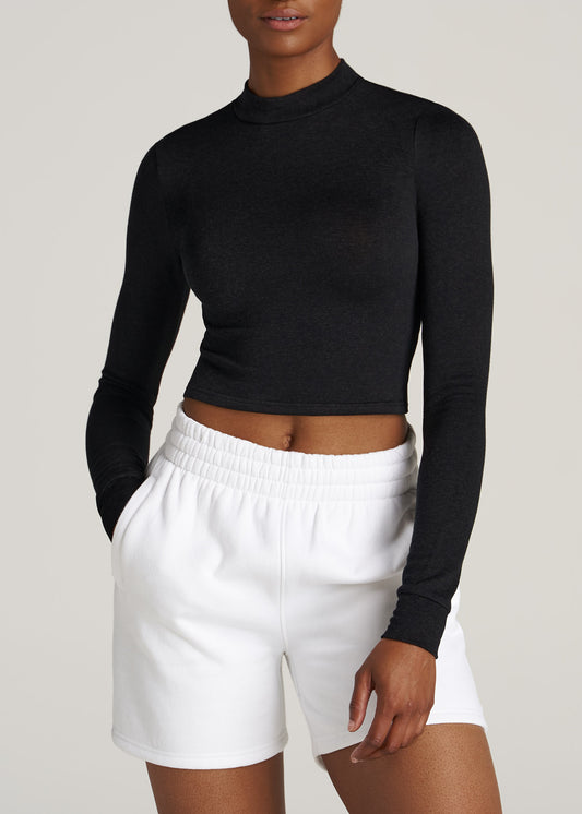    American-Tall-Women-Crop-Mock-Neck-Sweater-Black-front