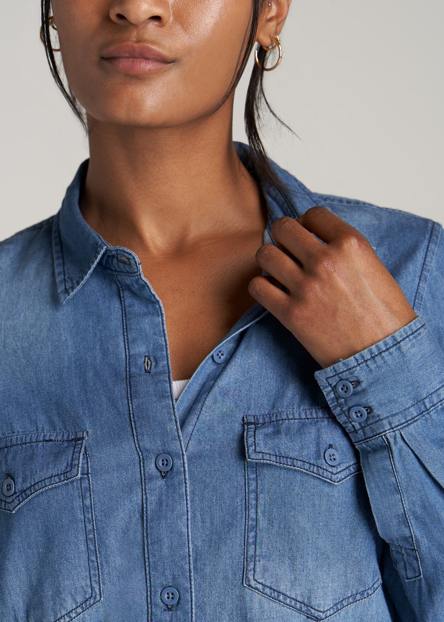    American-Tall-Women-Denim-Shirt-Faded-Blue-detail
