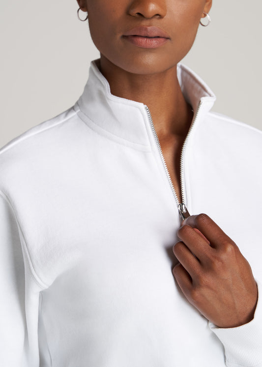    American-Tall-Women-WKND-Cropped-HalfZip-Sweatshirt-Bright-White-detail
