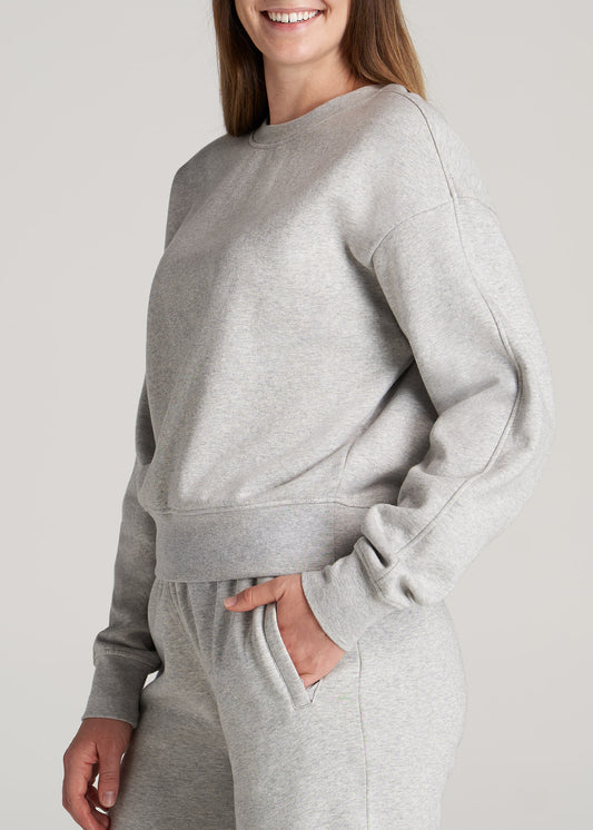    American-Tall-Women-WKND-Fleece-Cropped-Crew-Sweatshirt-GreyMix-side