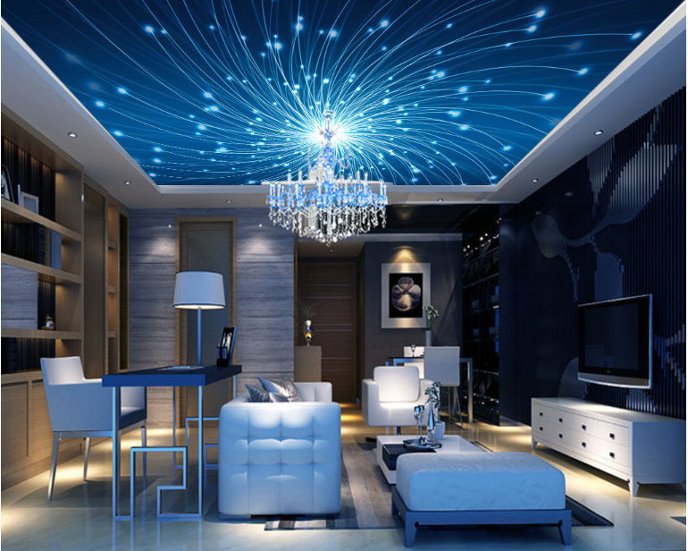 Blue Zenith White Lights Ceiling Wallpaper 3d Mural Home Or