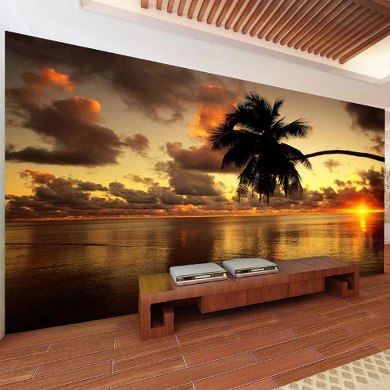Gorgeous Tropical Sunset Beach Palm Tree Photo Print Wallpaper Mural – beddingandbeyond.club