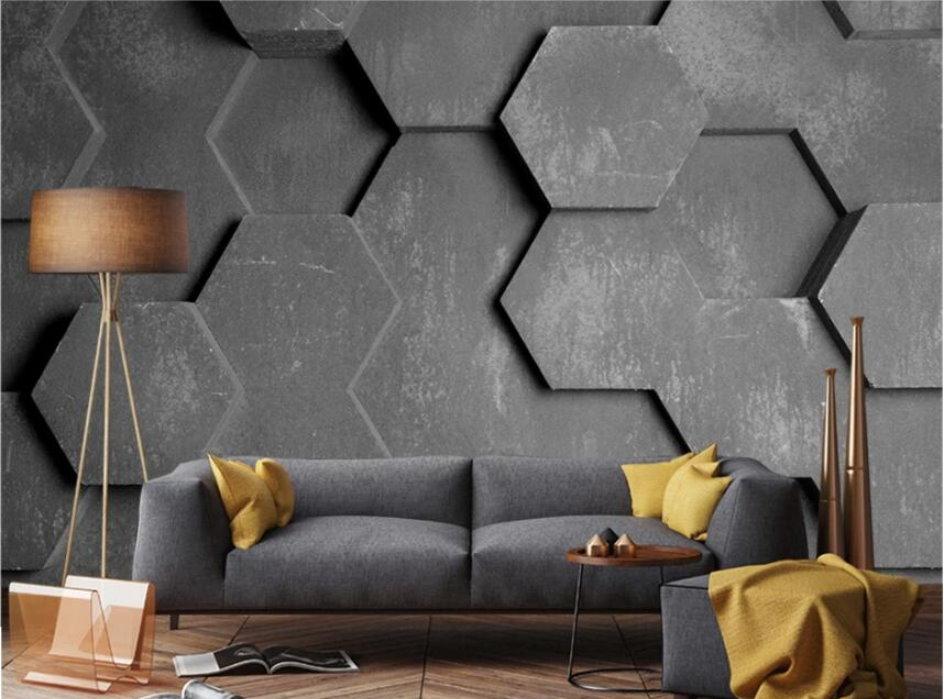 Dark Gray Polygon Geometric Shapes 3D Wallpaper for Home or Business