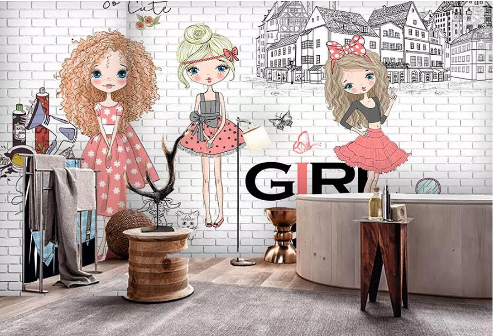 Cute Hand Drawn Urban Fashion Girls Wallpaper Mural Home or Business –  
