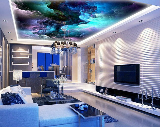 Modern Abstract Blue And Black Sky Swirling Clouds Ceiling Wall Mural