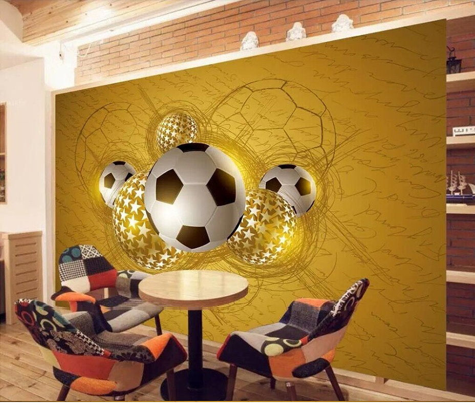 Creative Art Soccer Football Gold Background Design Wallpaper Mural –  