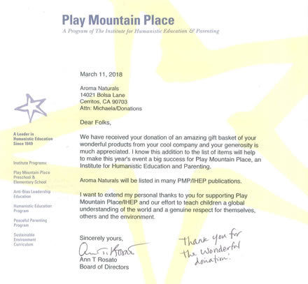 Image of Thank You Letter From Play Mountain Place