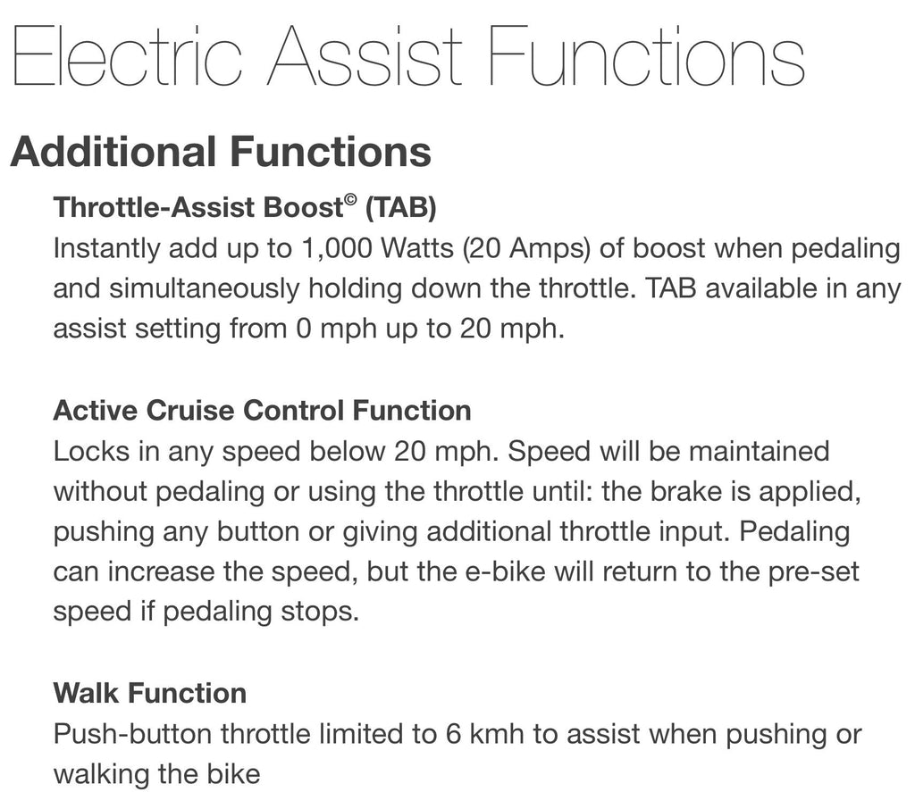 Electric assist additional functions
