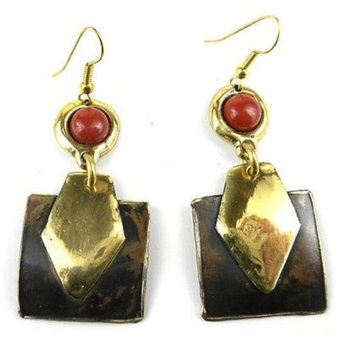 Red Jasper Brass Earrings - Green Sea Eco