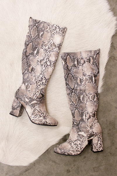 snakeskin slouch boots