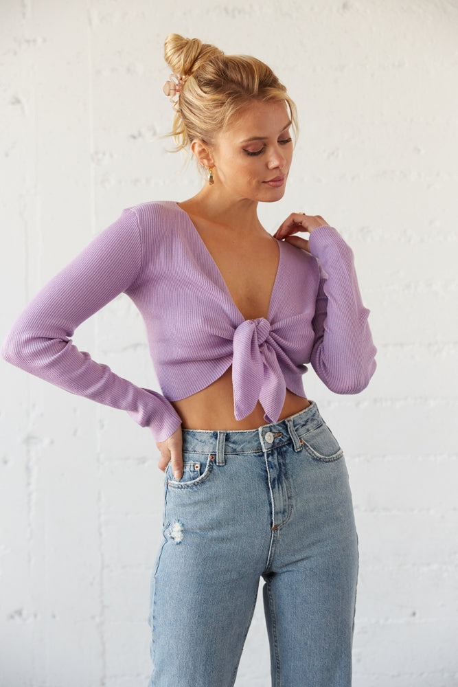 Matilda Tie Front Crop Sweater Top • Shop American Threads Women's Trendy Online Boutique – americanthreads