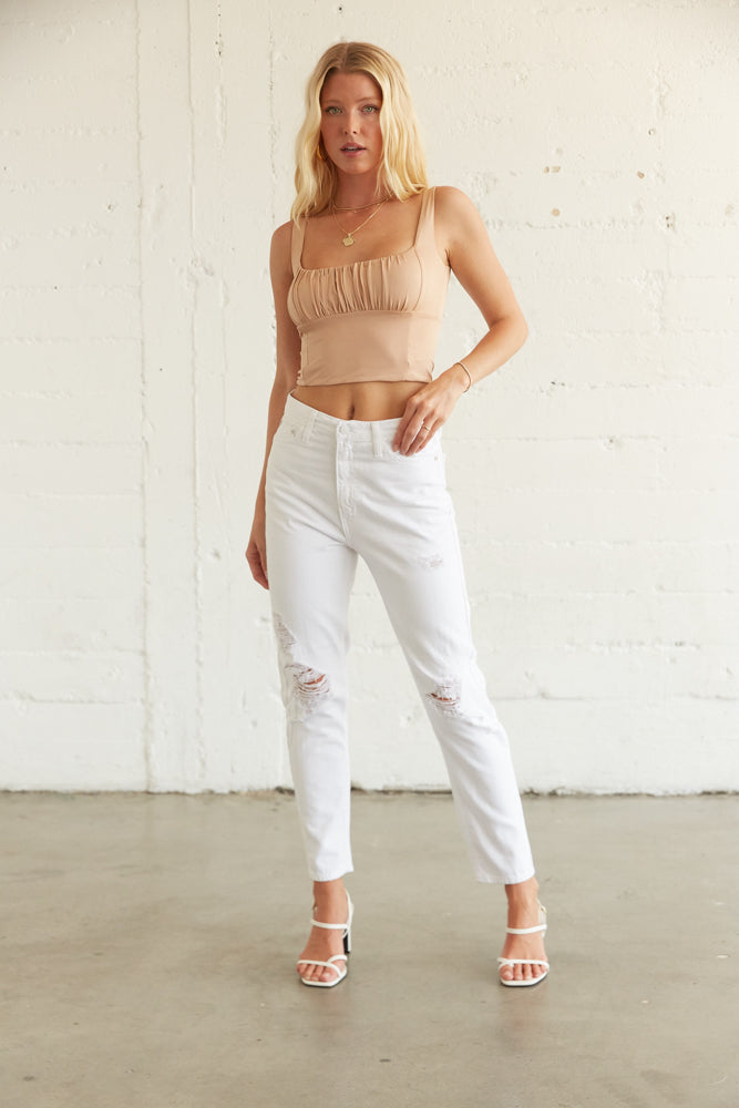 white distressed mom jeans