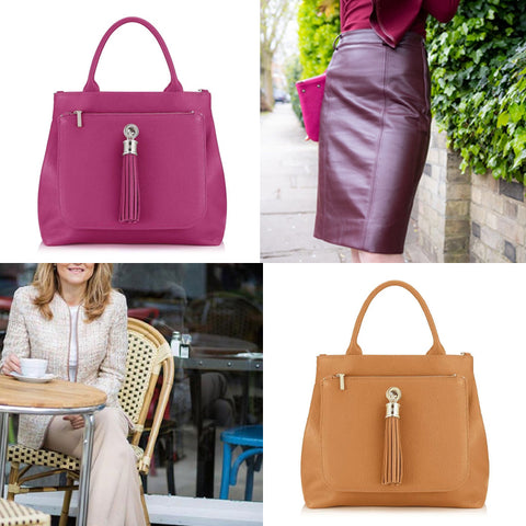 distinctively me workwear dahlia tote bag berry tan