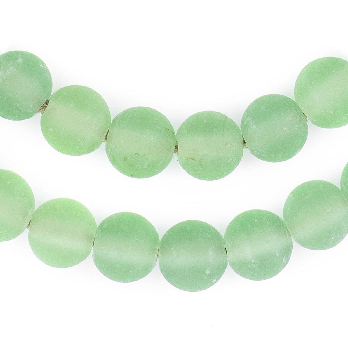 Green Frosted Sea Glass Beads 11mm Round Large Hole 24 Inch Strand