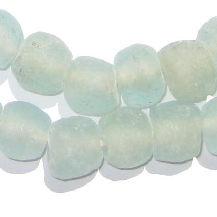 Clear Marine Recycled Glass Beads 14mm Ghana African Sea Glass Blue Round
