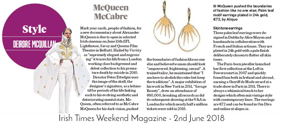 aliquo earrings in Irish Times Magazine