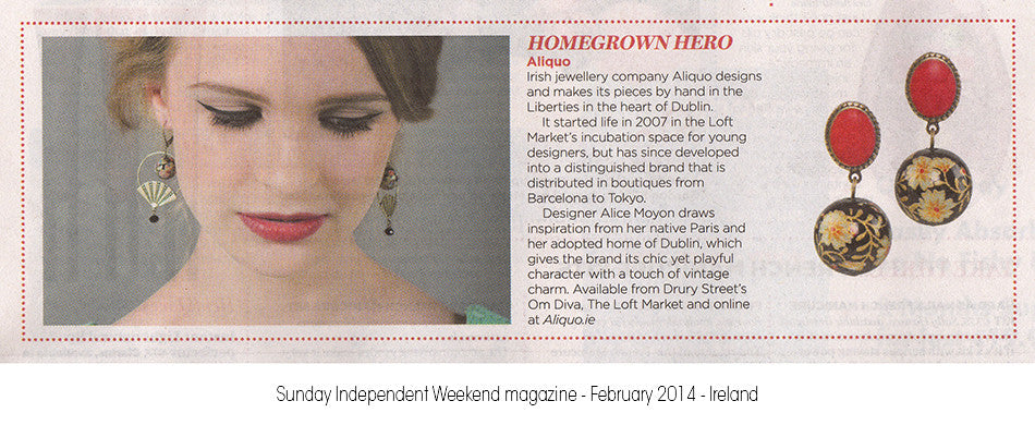 Aliquo jewellery in Irish Independent Weekend magazine