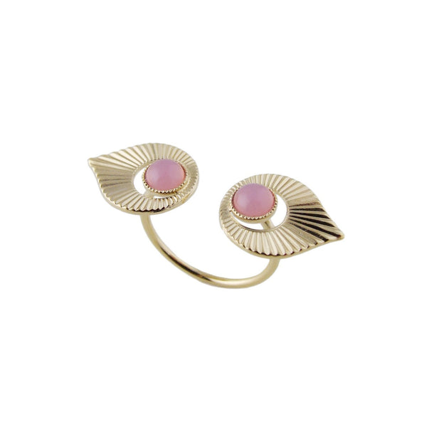 Aliquo handmade Art Deco style gold floating ring in opal pink