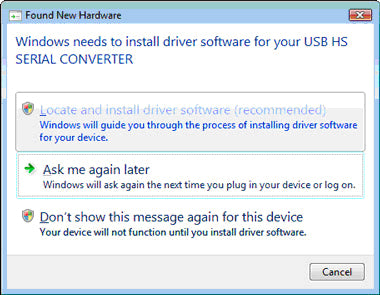 USB Driver Installation Windows