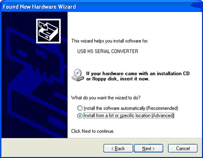 USB Driver Installation - Windows XP