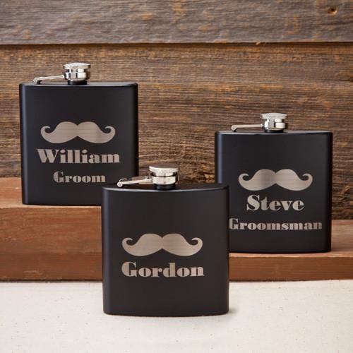 Personalized Matte Black Mustache Flask