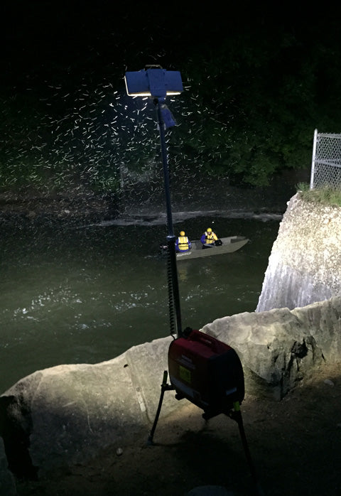 Aiming over the edge, lighting search efforts. Photo courtesy of QDCIP Fire, LLC (Ohio)