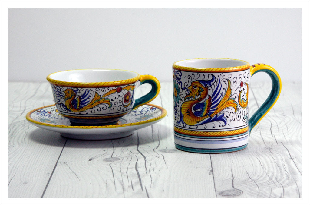 Deruta mug and cappuccino cup & saucer