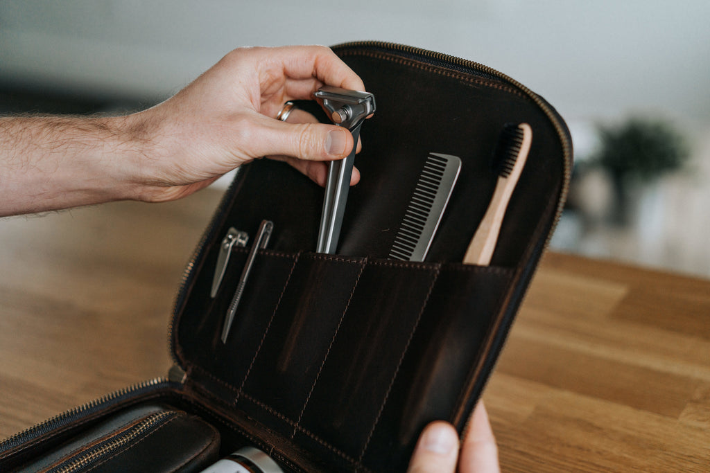 Slender pockets for your razor, toothbrush, and knives