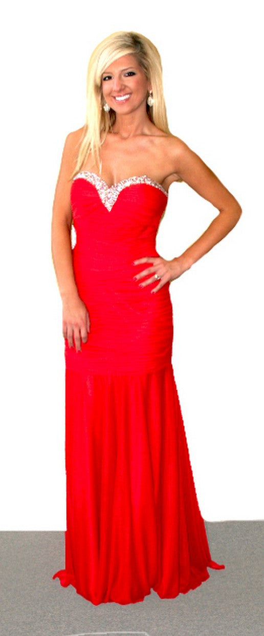 Sheer Matte Jersey Sweetheart Dress With Fitted Bodice And Long Train