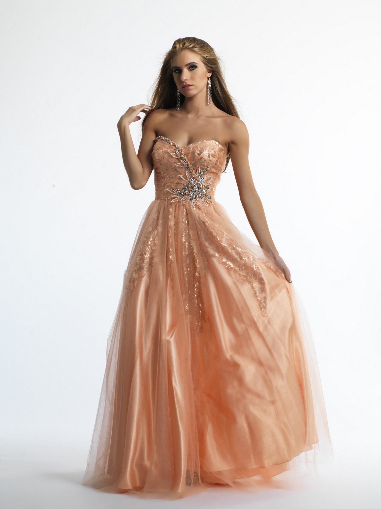 Strapless Floor-Length Gown With Front Decoration