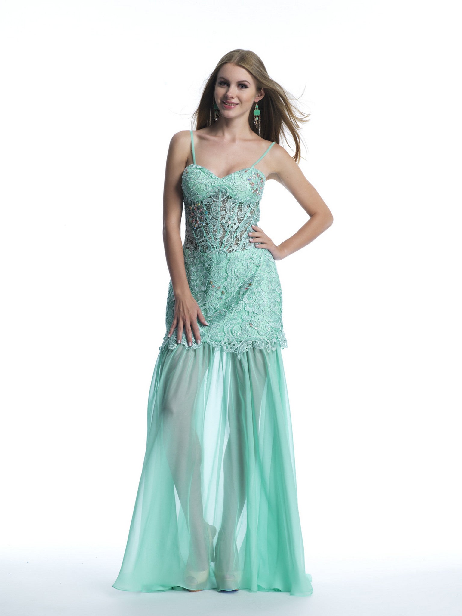 Freshly Pleated Floor-Length Gown With Floral Laced Sweetheart Bodice