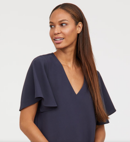 H&M Wide-sleeved Blouse in Navy