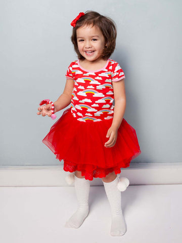 Claudia Red Rainbow Dress, Sizes in 2Y - 8Y - The Happiness Blog | Oobi Girls Kid Fashion