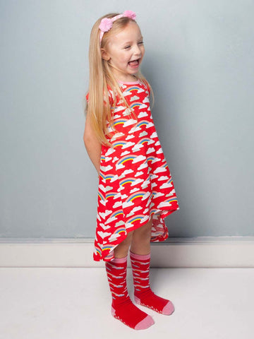 Mabel Red Rainbow Dress, Sizes in 2Y - 10Y - The Happiness Blog | Oobi Girls Kid Fashion