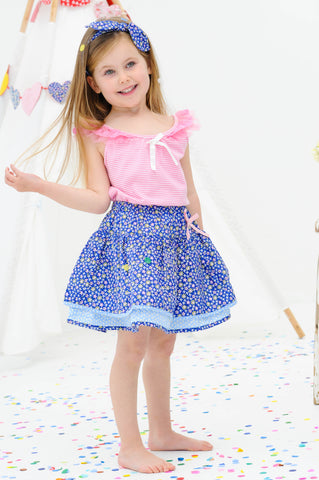 Mathilda Navy Ditsy Skirt, Sizes in 3Y - 8Y - The Happiness Blog | Oobi Girls Kid Fashion