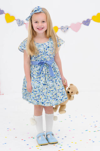 Sabrina Navy Primrose Dress with 2 Belts, Sizes in 2Y - 12Y - The Happiness Blog | Oobi Girls Kid Fashion