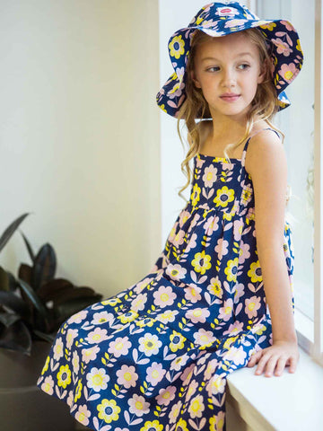 Blue flower dress and hat
