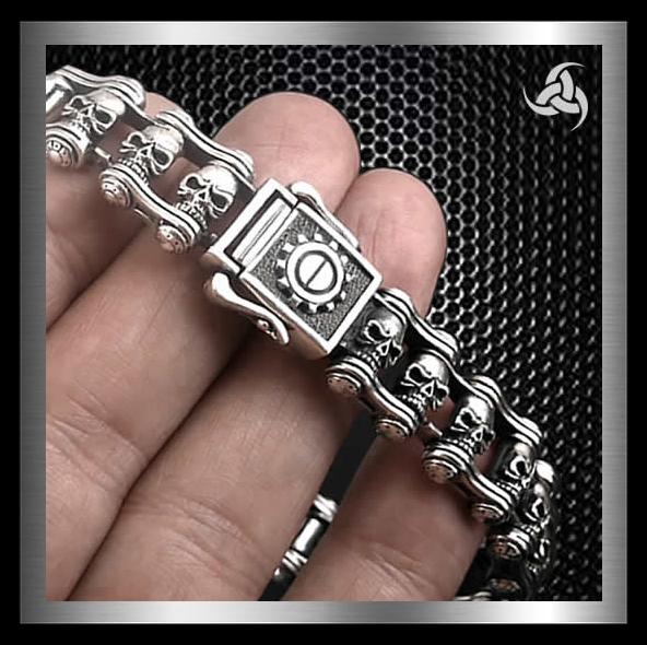 Handmade Silver Fire Flame SKULL Chain Bracelet for Harley Davidson Biker TB113 