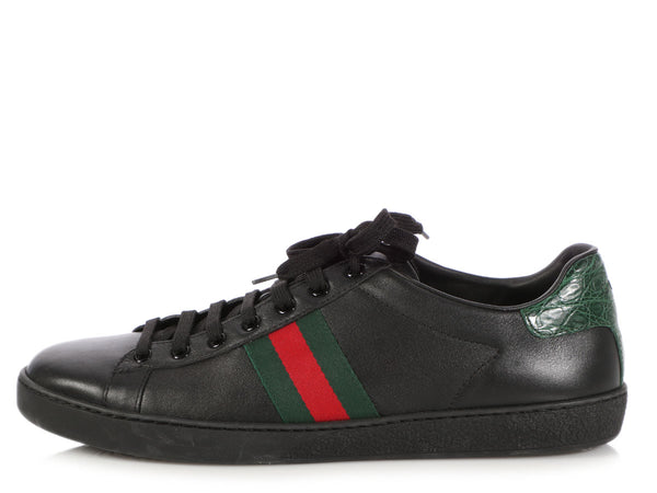 Gucci Black Leather Ace Sneakers -
