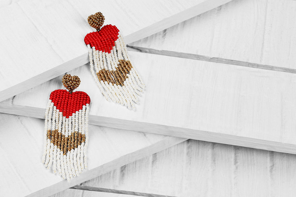 Deepa by Deepa Gurnani Hand Embroidered Heart Earrings