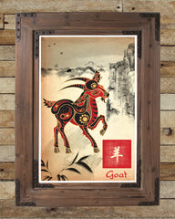 chinese zodiac art, asian wall decor, asian art print, japanese art, sumi-e art, chinese zodiac goat