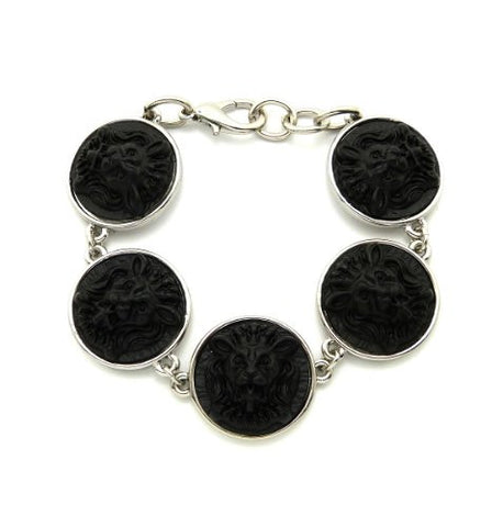 Matte Finish Sculpted Lion Head Charm Chain Bracelet in Silver-Tone HYBR-6R