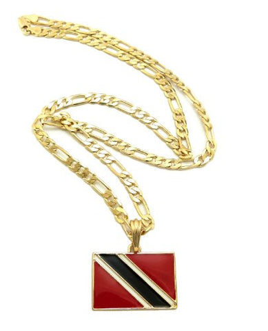 Trinidad and Tobago Flag Pendant with 5mm 24" Figaro Chain Necklace - Gold-Tone