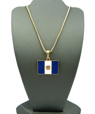 Gold Tone Guatemala Flag Pendant w/ 2mm 24" Box Chain XSP365GBX