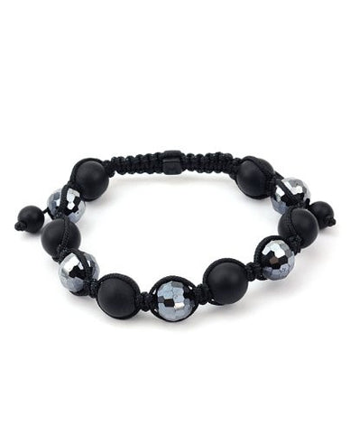 Mirroring Blue Grey Faux Glass Beads w/ Matte Balls Shamballa Bracelet MHB105